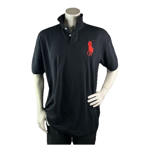 Vintage Polo Ralph Lauren Men XXL Red Big Pony #3 Black Short Sleeve Shirt - Picture 2 of 10